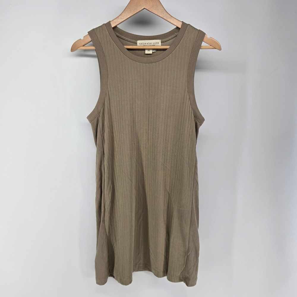 Saltwater Luxe Tank Top Dress Tunic M Sage Green Ribbed Modal Crew Neck SAGE